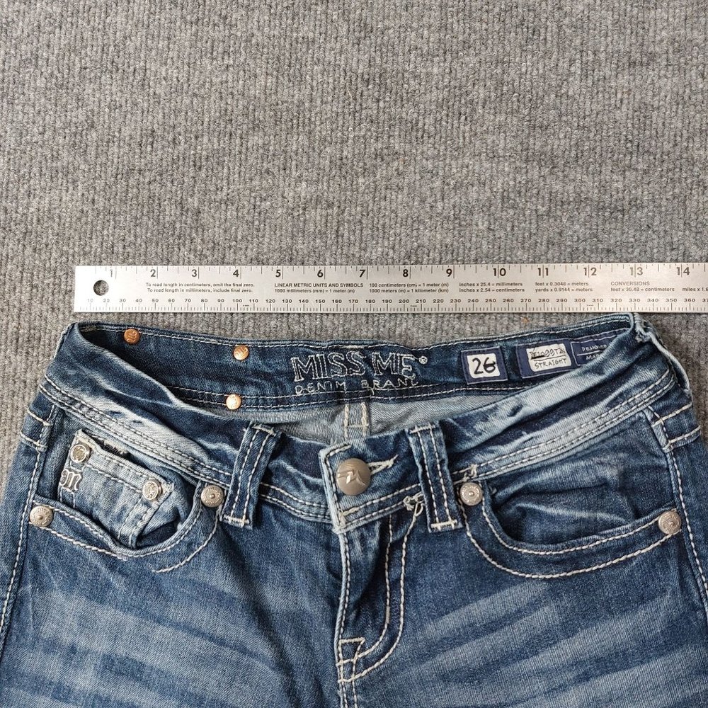 Miss Me Jeans Womens Size 26 Straight Light Wash Bling 5 Pocket Low Rise 0346 - Picture 12 of 15